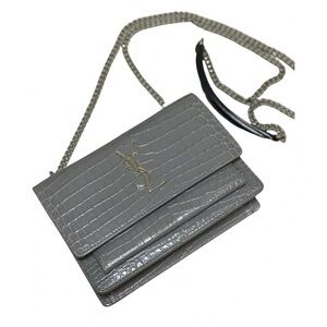 YSL Croc-Embossed Gray Crossbody Bag